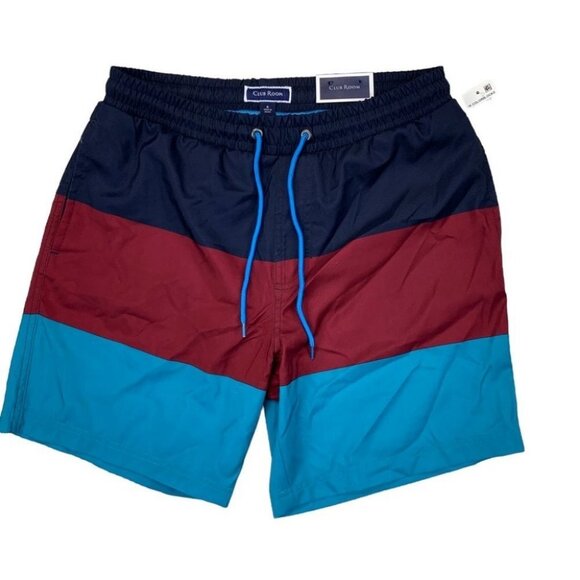 Club room Mens Expandable Waist Color Block Classic Fit Quick-Dry Swim Trunks S